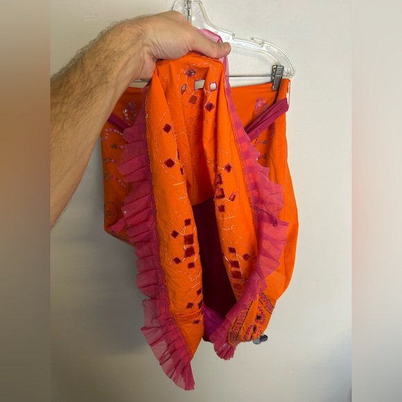 Cadi and Blue Vtg Midi Embroidered beaded Skirt Sz 10 Orange Sequins boho gitsy - Picture 3 of 13